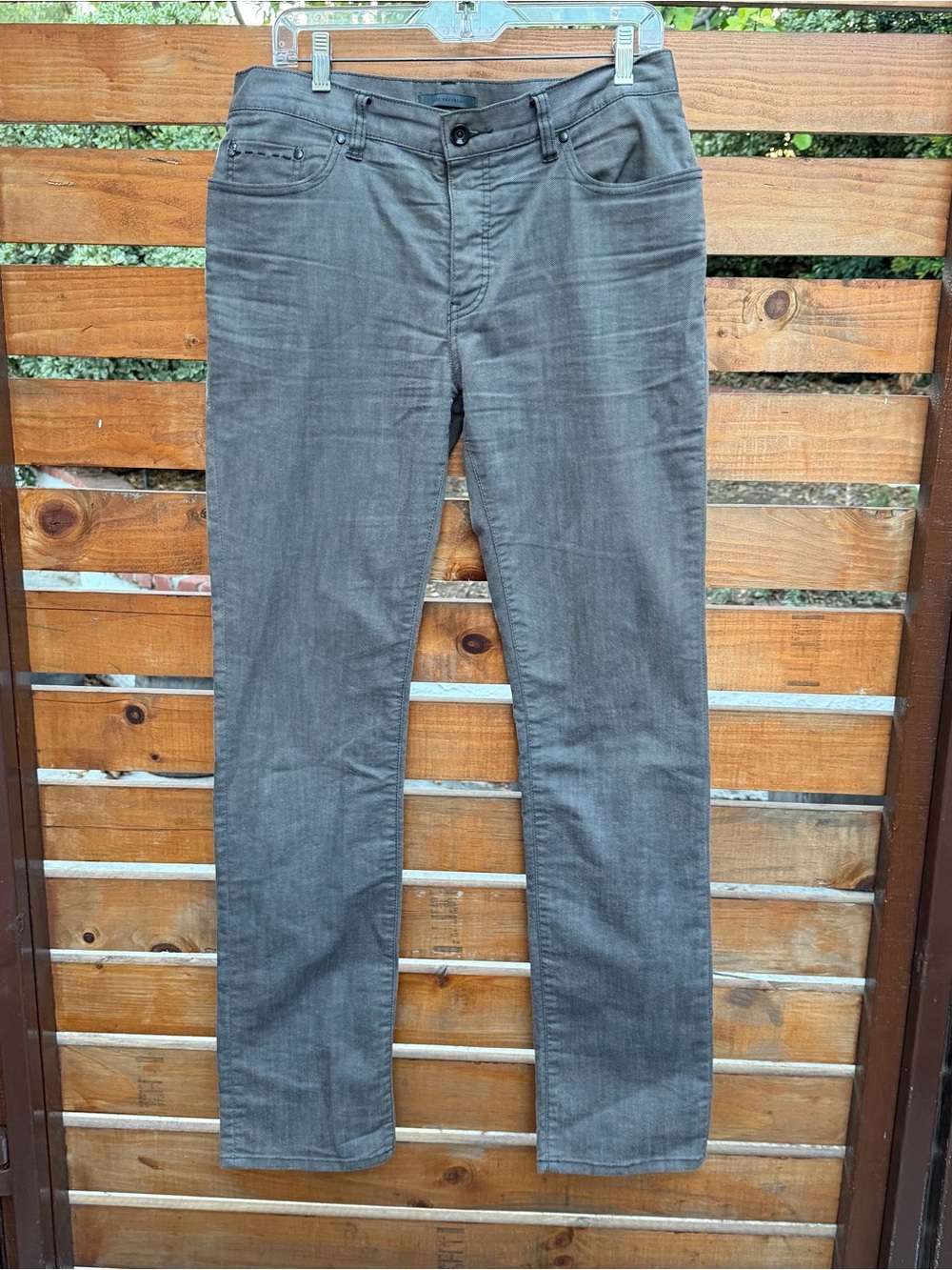 John Varvatos Pick Stitch Skull Collection Gray Taupe Button Fly Jeans Sz 32R